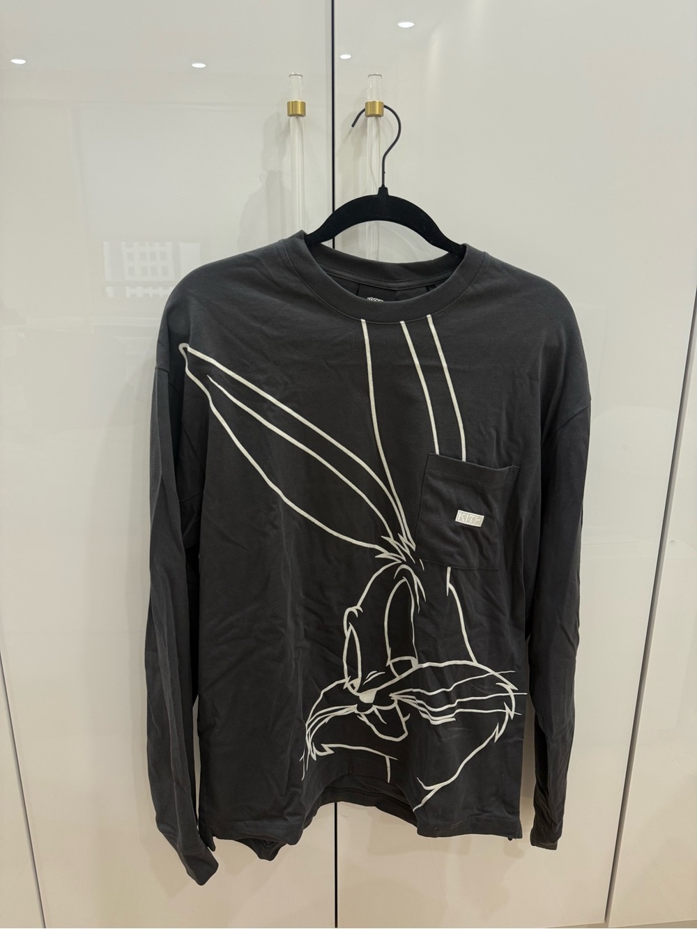 Kith Gray Long-Sleeve Tee with White Outline Bugs Bunny Graphic